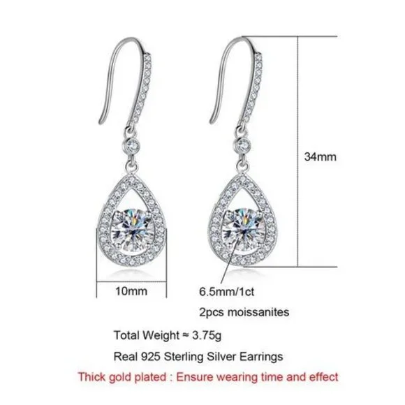 Certified 2ct. t.w. Moissanite Diamond Tear Drop Earrings NEW